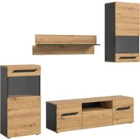 Home affaire Wohnwand SERTA, 4-teilig, best. aus: 2x Vitrine, 1x Lowboad & 1x Wandboard, Anbauwand, Set, Möbelset, TV-Wand, Wohnzimmerset, Schrankwand