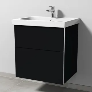 Sanipa 3way Waschtischunterbau zu Geberit iCon Light Waschtisch mit 2 Auszügen, Schwarz-Matt BS57308