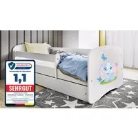 Raumhirsch Furniture Kinderbett 70x140, 80x160, 80x180 cm - Komplettset mit Matratze & Schublade (Bett für Mädchen, Einzelbett Kinder 2–12, mit Rausfallschutz & Lattenrost), verschiedene Farben & Designs