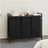 GarveeMore Wäschekorb 3 Schubladen mit abnehmbaren Stoffbeuteln, Schwarz & Braun (für Schlafzimmer, Bad & Waschküche, 90×35×70 cm), Zusätzliche Ablage, Schubladen und verstellbare Füße