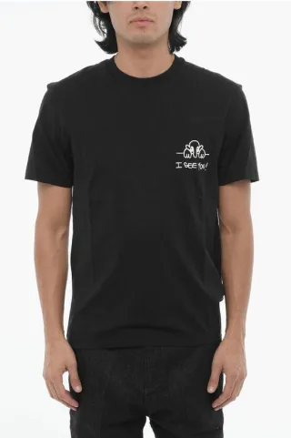 Slim Fit T-Shirt I SEE YOU aus Baumwolle mit Rundhalsausschnitt in Schwarz
