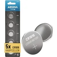 ABSINA 5x CR1616 3V Lithium Knopfzelle - Batterie CR 1616, CR1616 Batterie Knopfzelle, (5 St)