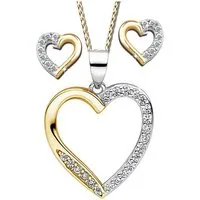 Limana Schmuckset Herz Kette mit Ohrringe 925 Silber Halskette Ohrstecker Gold vergoldet (inkl. Geschenkdose Frauenschmuck Herzanhänger Herzohrringe), Liebesgeschenk Liebe Geschenk Set für Sie Frauen Damen Freundin Mutter