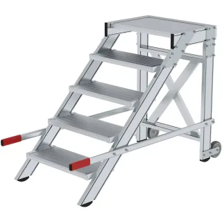 Munk Arbeitspodest fahrbar, Stufenbreite 600 mm, Aluminium geriffelt - 050014