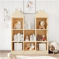 GarveeMore Kinderregal mit 8 Fächern für Kinder,Burgdesign Spielzeugtruhe,91x30x107cm, Kinderregal,Standregal für Spielzeug und Bücher