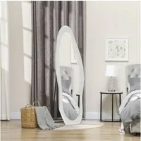 HOMCOM Standspiegel 50 x 160 cm mit samtartiger Rahmenbezug (Wandspiegel, 1-St., Ganzkörperspiegel), für Schlafzimmer, Wohnzimmer, Weiß