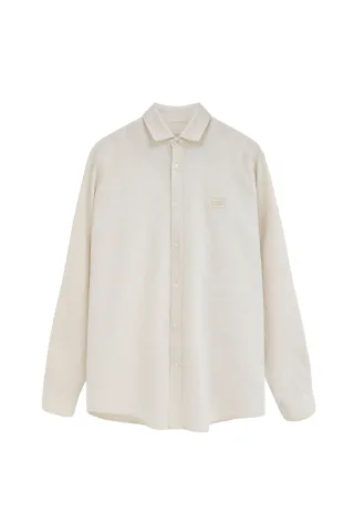 Cotolino-Hemd beige meliert mit Polo Club Stickerei