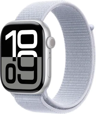Apple Watch Series 10 [GPS + Cellular inkl. Sport Loop blaue wolke] 46mm Aluminiumgehäuse silber