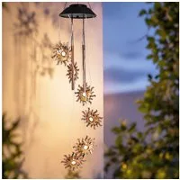 Spetebo Windspiel LED Solar Lichtspiel mit 4 Metall Klangstäben - 75 cm (Anzahl, 1 St., Stück), Haken zum Aufhängen