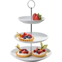 Home4You Etagere Servier-Ständer, Höhe 37 cm, 3 Etagen, weiß, Porzellan, (1-tlg), Ø 26 cm, für Obst, Süßigkeiten, Kuchen, Desserts