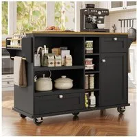Flieks Küchenwagen Sideboard, (1 St., verstellbare Einlegeböden, Rollen/Holzfüße austauschbar), Anrichte Küchenschrank mit Arbeitsplatte Speisewagen Kommode