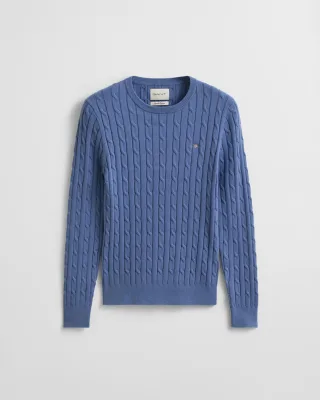 GANT - Zopfstrick Rundhalspullover aus Stretch-Baumwolle faded denim - Gr. - XXL