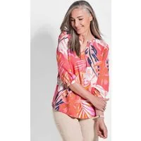 GOLDNER Tunika Rote Tunika mit Palmendruck 3/4-Arm-Bluse mit rotem Palmendruck, komfortabler Fit, V-Ausschnitt