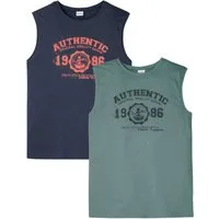 bonprix Muskelshirt (Packung, 2er) aus Baumwolle, ärmelloses Design, mit Frontprint, regular fit