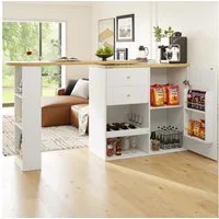 Flieks Bartisch 360° drehbar Stehtisch mit Kommode (Set, 2-St., für Esszimmer/Arbeitszimmer/Wohnzimmer), ausziehbar Esstisch Schrank mit Schubladen, Weinregal und Türablagen