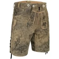 PAULGOS Trachtenhose Herren Lederhose Kurz mit Trägern 100% Echtleder - HK3 ANTIK