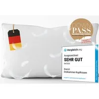 KNERST Daunenkissen 3 Kammer - Luxusqualität Daunenkopfkissen, Füllung: 90% Daunen, 10% Federn, Seitenschläfer, Bauchschläfer, Rückenschläfer, Hergestellt in Deutschland, für Allergiker geeignet