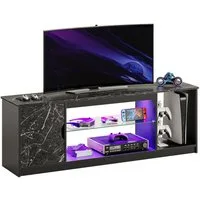 Bestier TV-Schrank Lowboard für 65 Zoll & kleinere TVs, 144.8 x 35 x 52 cm, (Fernsehschrank mit RGB-LED-Leuchten) Fernsehtisch mit verstellbaren Glasböden für Wohnzimmer, Schwarze