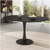 Flieks Esstisch ausziehbarer Küchentisch rund/oval, Eisengestell (verstellbare Länge 100-140x100x75 cm, Höhe Tischplatte 1,8 cm, 1-St., 1 Tisch, für 4-6 Personen), erweiterbarer Schreibtisch Bürotisch aus MDF Schwarz