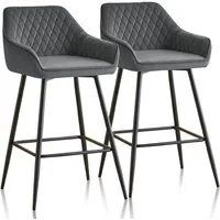 JYMTOM Barhocker Kunstleder Barhocker, 2er-Set, Barstühle mit gepolsterter Sitz, Rücken-/Armlehnen und Metallbeinen für Küche,Bar,Esszimmer.(2,grau)
