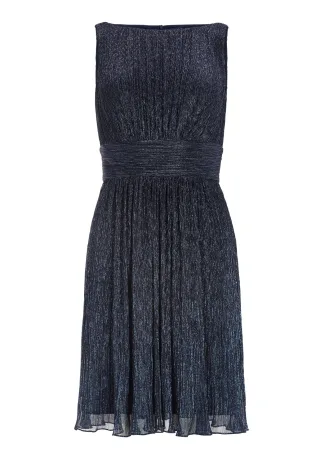 SWING - Plissiertes Metallickleid mit Taillenpasse navy - Gr. - 36