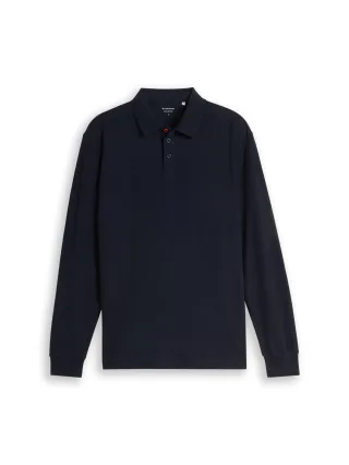 Tom Tailor - Langarm Poloshirt mit Waffelstruktur sky captain blue - Gr. - S