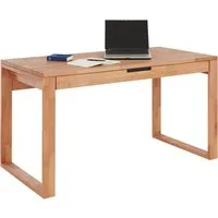 TaBoLe Möbel Schreibtisch Ema (mit oder ohne Rollcontainer), Komplett aus Massivholz Kernbuche, Tischplatte 140 x 70 cm