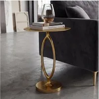 FINEBUY Beistelltisch FB116518 Anstelltisch Metall Gold 44cm Rund Couchtisch Wohnzimmertisch (Extravagantes Möbelstück mit ovalem Bein), Komplett aus lackiertem Aluminium gefertigt