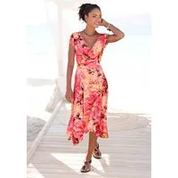 Beachtime by Lascana Jerseykleid mit asymmetrischem Zipfelsaum und Schleife in der Taille, elegant Leichtes Sommerkleid, Strandkleid, Viskosekleid mit Blumenmuster
