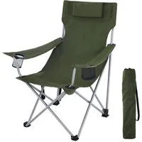 SONGMICS Campingstuhl Klappstuhl, mit Armlehnen, Kopfstütze und Getränkehaltern, bis 150 kg