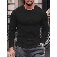 RMK Langarmshirt Herren Longsleeve Rundhals Einfarbig Basic aus Baumwolle