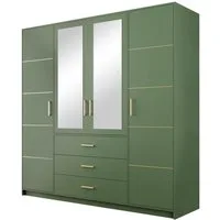 MIRJAN24 Kleiderschrank Bali II (mit 3 Schubladen und 4 Türen) goldfarbenen Elementen, mit Frontspiegel und Kleiderstange