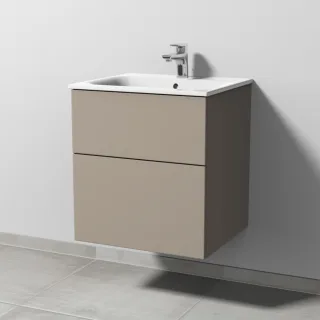 Sanipa 3way Waschtischunterbau zu Geberit Renova Plan Slim Waschtisch mit 2 Auszügen, Sandgrau-Matt SF68567