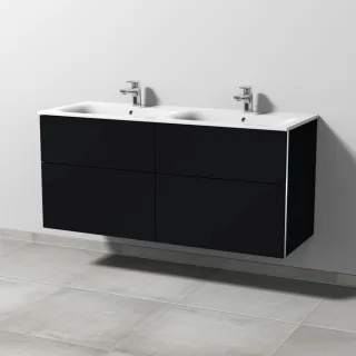 Sanipa 3way Waschtischunterbau zu Geberit Renova Plan Slim Waschtisch mit 4 Auszügen, Schwarz-Matt BS68908