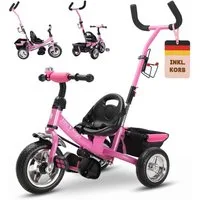 Spielwerk Dreirad-Kinderwagen, (1-tlg), Dreirad Sicherheitsgurt Schubstange Abnehmbar verstellbare Fußablage