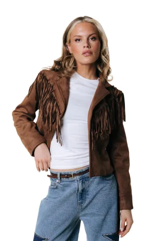 Colourful Rebel - Gigi Fringe Cropped Blazer Brown - Gr. - M