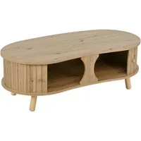 ibettertec Couchtisch Erbsenförmiger Couchtisch mit Rillenoptik, 2 Holzoptik Schiebetüren