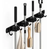 ibettertec Wandhaken Besenhalterung Wand mit 4 Halter und 5 Haken Gartengerätehalter, (für Besen, Mopps und Gartengeräte., 49cm*3cm,Wandhalterung,Edelstahl,platzsparend), Besenhalter Wand