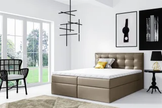 Boxspringbett Schlafzimmerbett OVIEDO 200x200cm Kunstleder Hellbraun