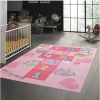 TeppichHome24 Teppich Prinzessinnen Hüpfspielteppich mit Herzen in pink, rechteckig, Höhe: 7 mm