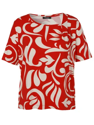 Frapp - T-Shirt Asymmetrischer Ausschnitt 1/2 Arm Druck red/butter - Gr. - 48