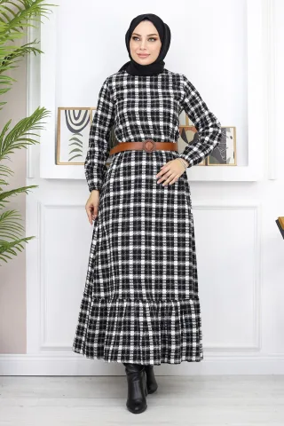 Gerüscht Hijab Kleid Schwarz