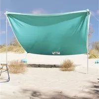 furnicato Strandmuschel Strandzelt Sonnensegel 305x300x213 cm Grün-Grau, UV-Schutz 40+ Strandmuschel mit Sandsäcken für bis zu 8 Personen