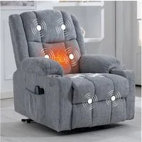KLAM HOME Relaxsessel TV-Massagesessel mit Aufstehfunktion, Wärme & 4D-Vibration (Relaxsessel mit Remacro-Motor,Fernbedienung & Edelstahl-Getränkehalter), Senioren-Sessel für Wohnzimmer, Home-Office & Gästezimmer