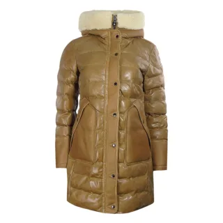 Parajumpers Demi Special Braune lange Daunenjacke aus Leder