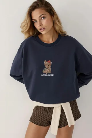 Bestickter Rundhalsausschnitt Sweatshirt