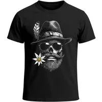 MoonWorks Print-Shirt Herren T-Shirt für das Oktoberfest Skull mit Trachtenhut & Edelweiß mit Print