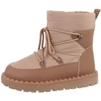 Ital-Design Damen Snowboots Freizeit Snowboots Flach Schnürstiefeletten in Hellbraun