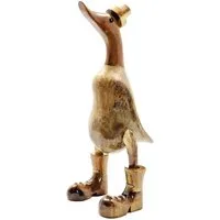 dekotrend.gallery Tierfigur Deko Ente Holz Laufente Stiefel Gans Vogel Tier Figur Skulptur Objekt, Entenfigur Vogelfigur Dekofigur Dekoskulptur Dekoobjekt
