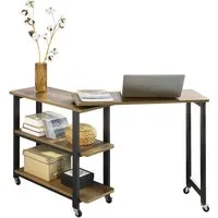 SoBuy Beistelltisch FWT83, mit 2 Ablagen Sofatisch mit Rollen Couchtisch Eckschreibtisch